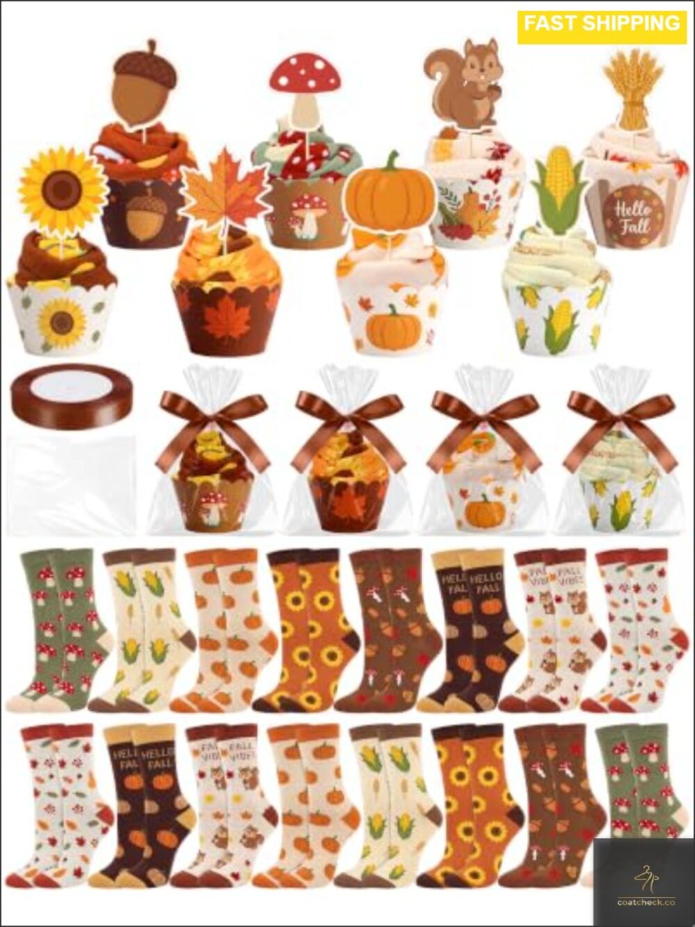 16 Pair Fall Cupcake Socks Set Boo Basket Stuffer Crew Socks Gift